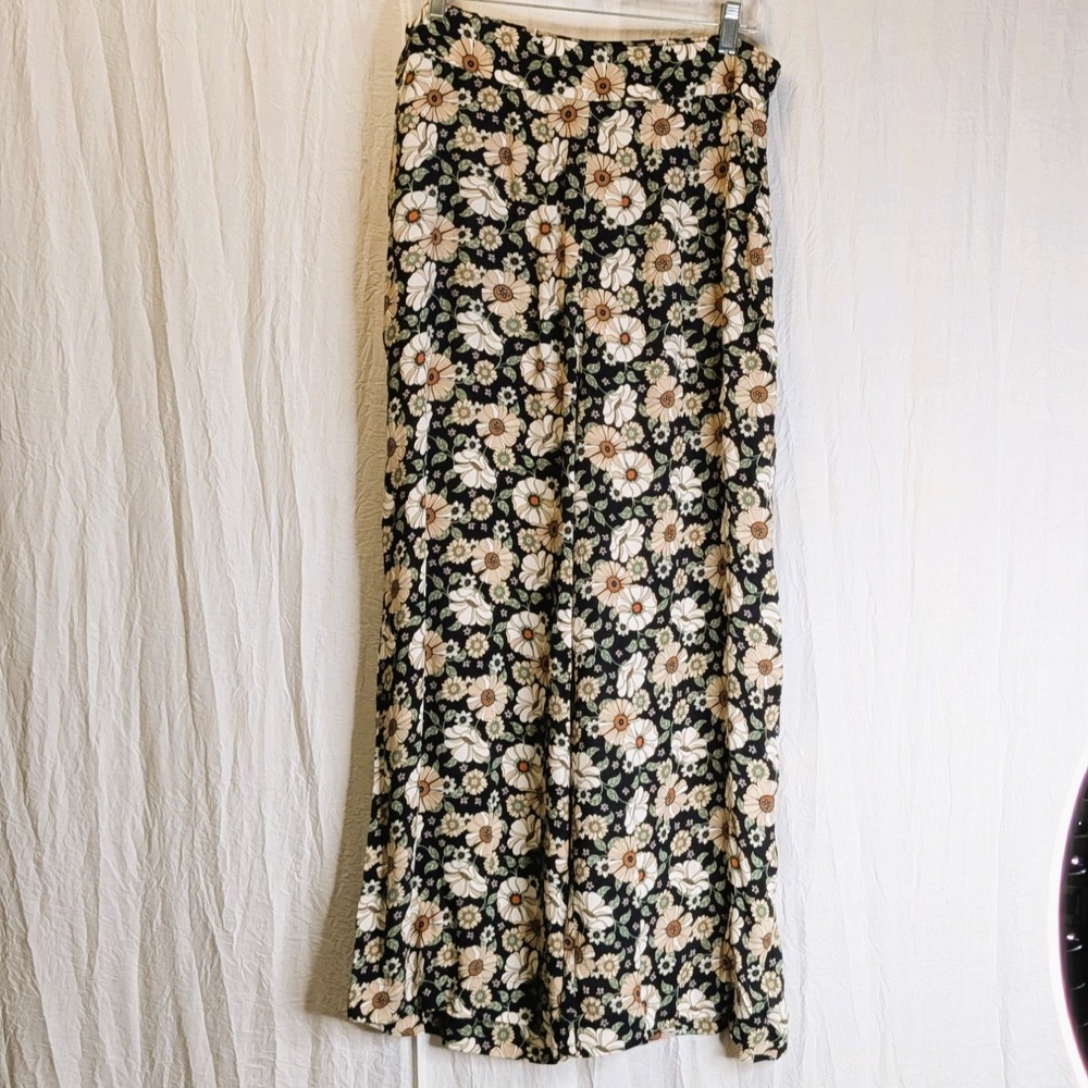Bohemian Mama Pants Floral Wide Leg Side Zipper Flowy XL NWT 100% Viscose